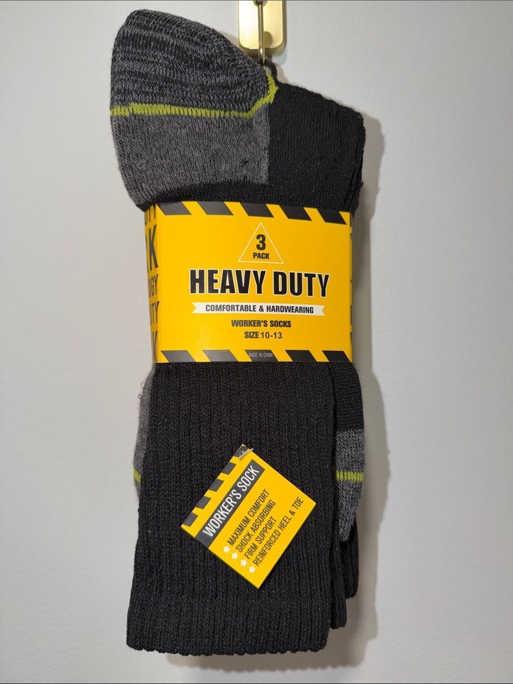 HEAVY DUTY Unisex WORK SOCKS PACK OF 3 Black Heather Gray Neon Green Stripe